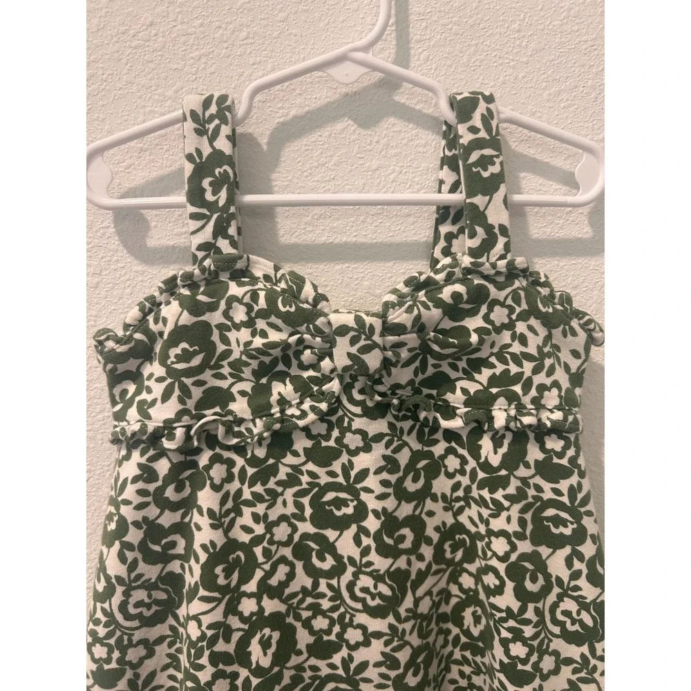 Janie and Jack Girls Green White Floral Bow Ruffle Dress Size 5 Sleeveless